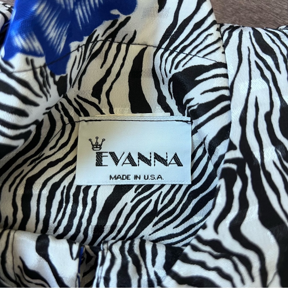 Vintage 80s Evanna Pleated Skirt & Blouse Set - Zebra & Blue Flower Print - Sz M - Picture 10 of 17